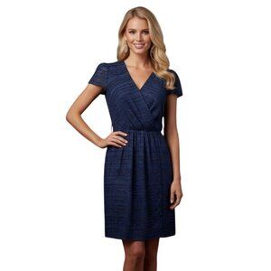 Milly Emilie Wrap Navy Blue Metallic Cocktail Dress 4 Cap Sleeve V-Neck A-Line